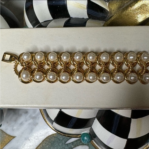 VINTAGE NAPIER PAT faux pearl double rolo bracelet - Picture 3 of 7